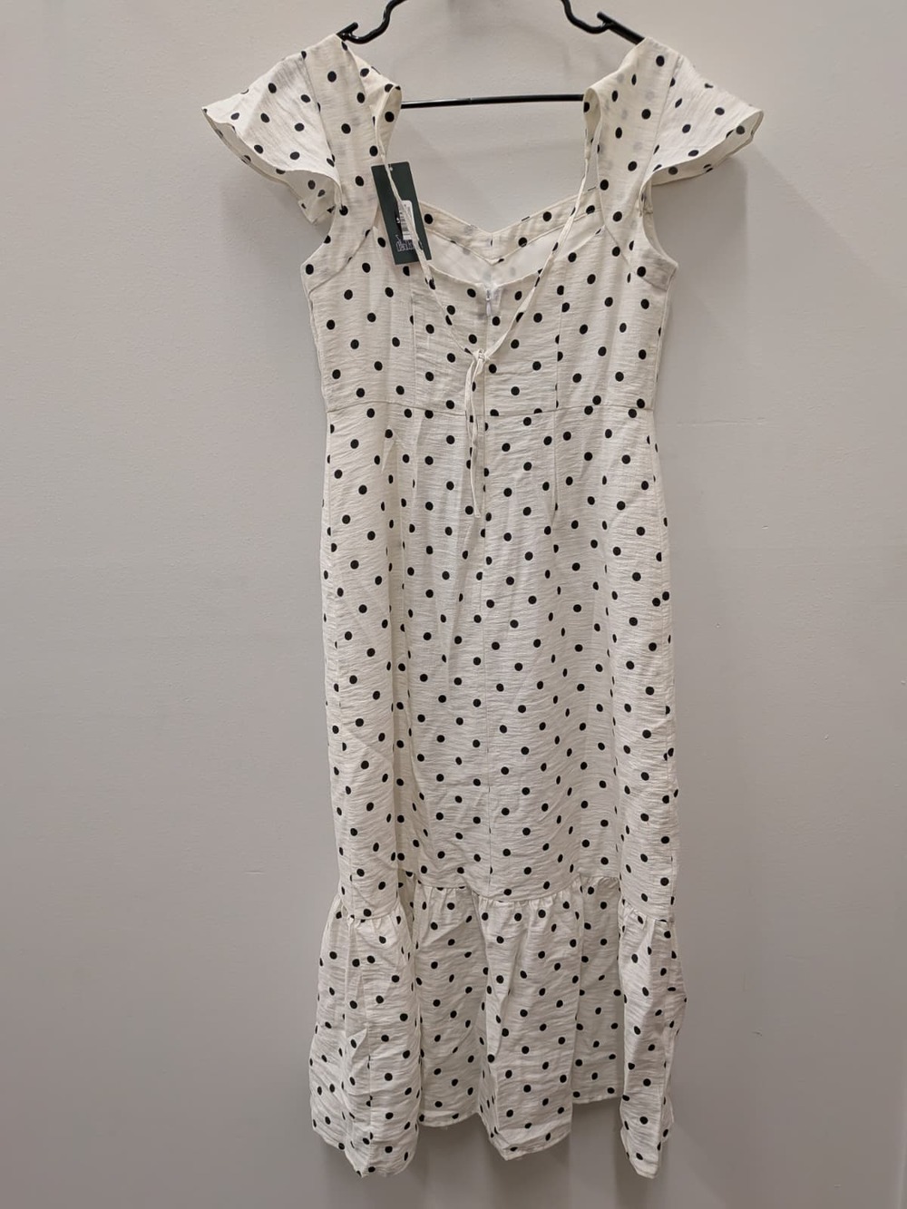 Wild Fable Womens Polka Dot Midi Dress Size Small White Black Ruffle Hem